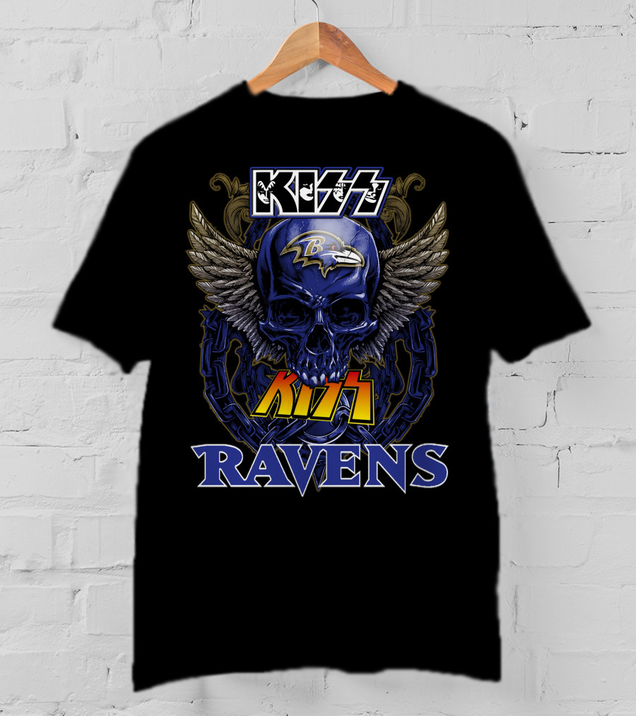 KISS Baltimore Ravens Skull With Wings And Chain T-Shirt