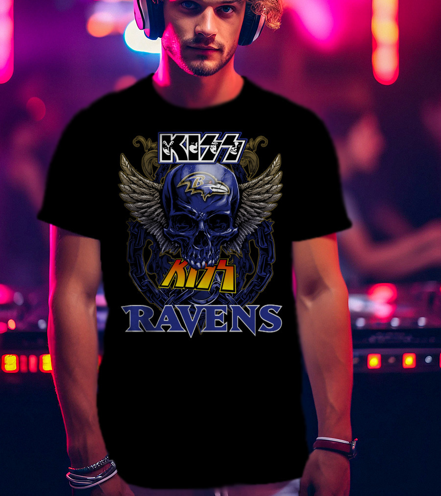 KISS Baltimore Ravens Skull With Wings And Chain T-Shirt