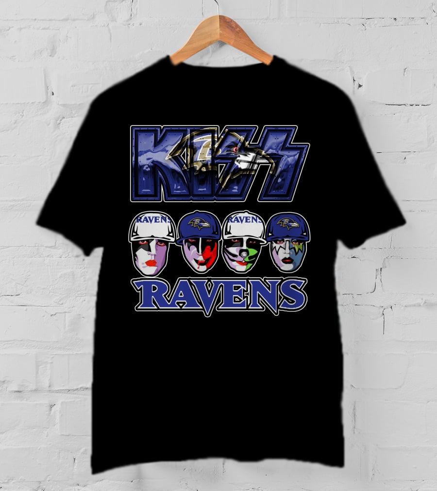 Kiss Baltimore Ravens Faces With Logo And Raven Helmets T-Shirt