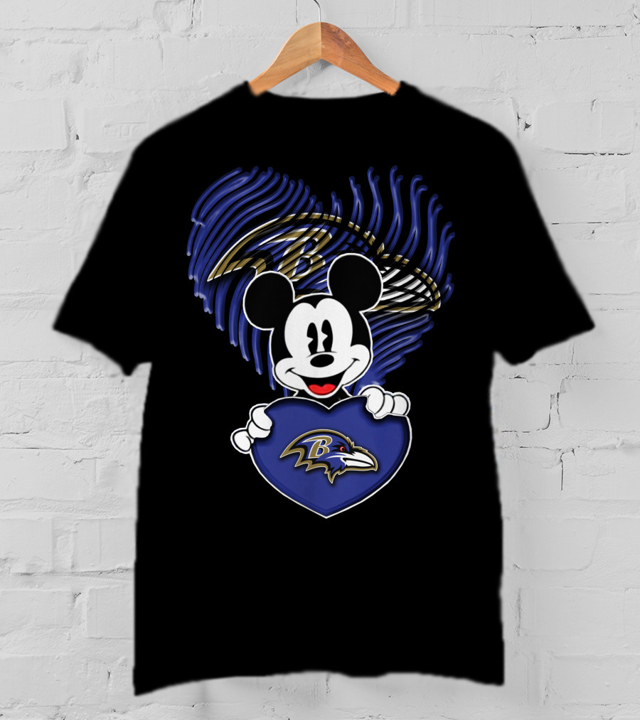 Mick Mouse Heart Baltimore Ravens Fan Spirit T-Shirt