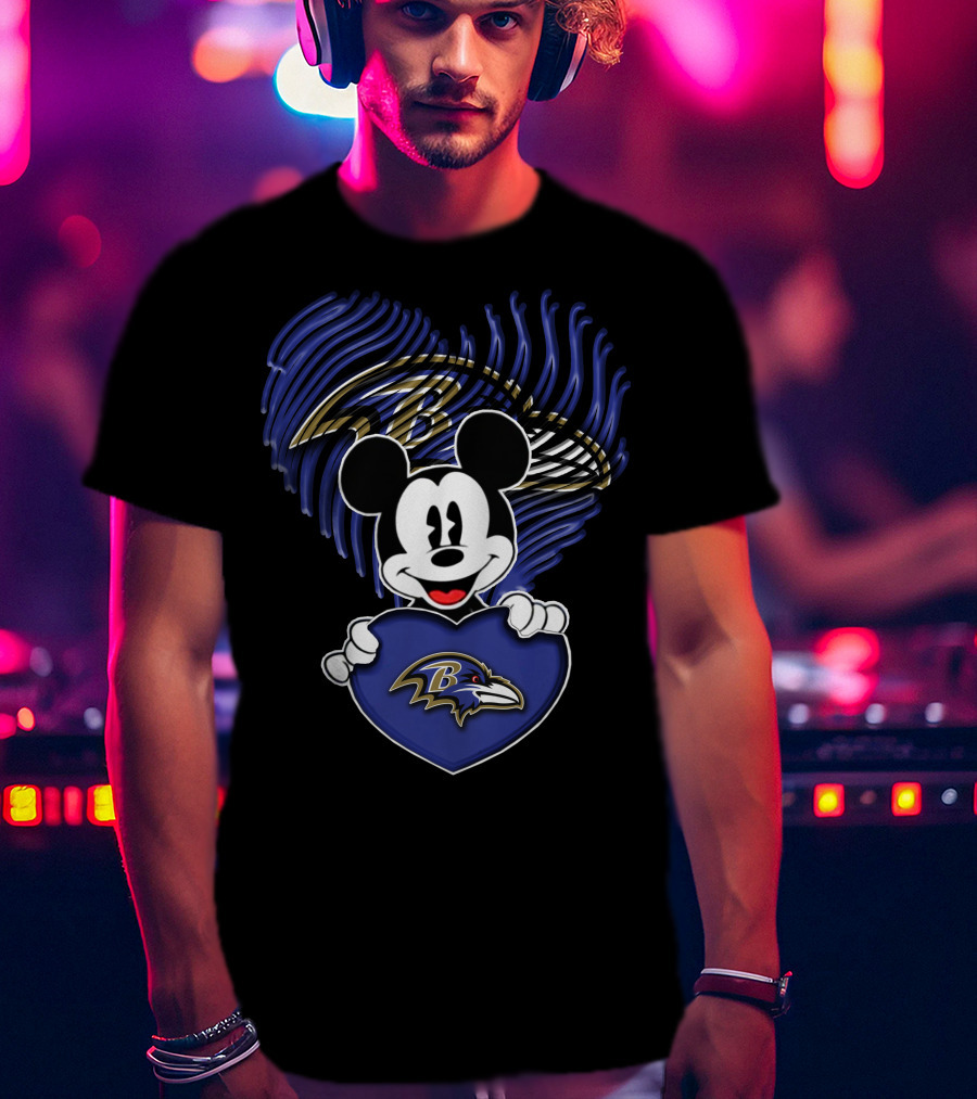 Mick Mouse Heart Baltimore Ravens Fan Spirit T-Shirt