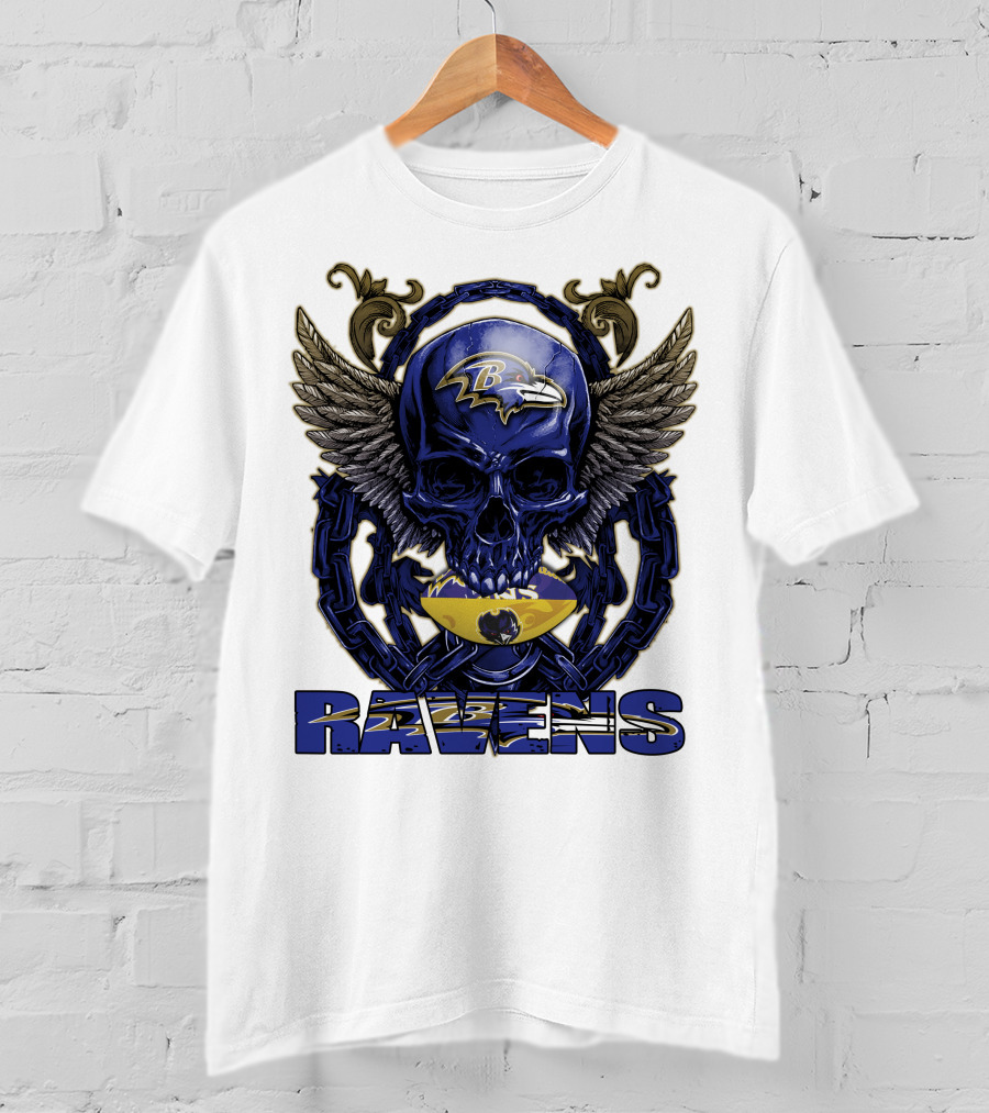 Baltimore Ravens Skullfb Winged Skull Chain T-Shirt