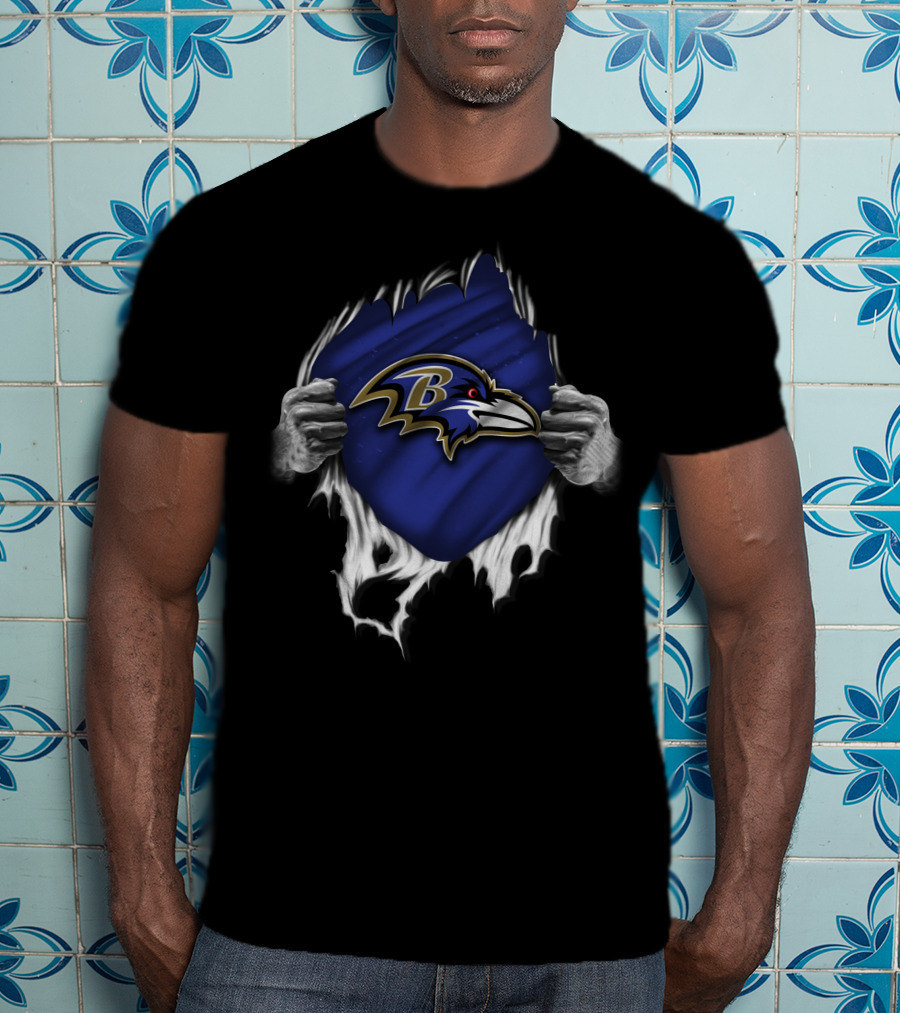 Torn Baltimore Ravens Logo Revealed By Ripped Hands T-Shirt