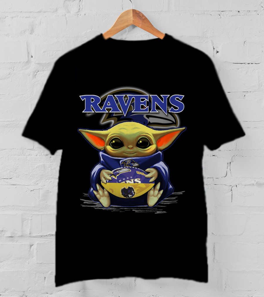 Ravens Yoda Baby Holding Baltimore Football T-Shirt