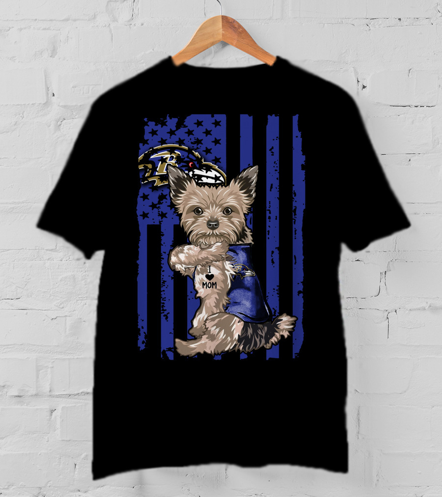 Yorkshire Terrier I Love Mom Baltimore Ravens T-Shirt