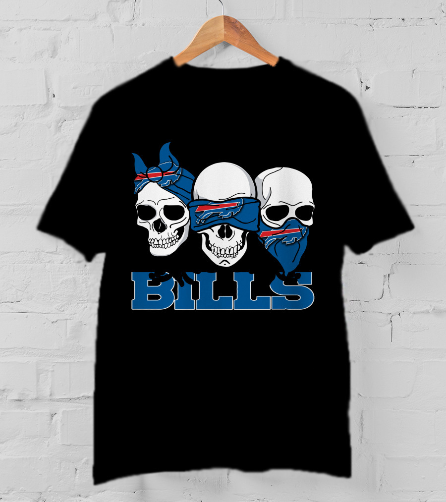 3 Skull Buffalo Bills Logo Bandana Trio T-Shirt