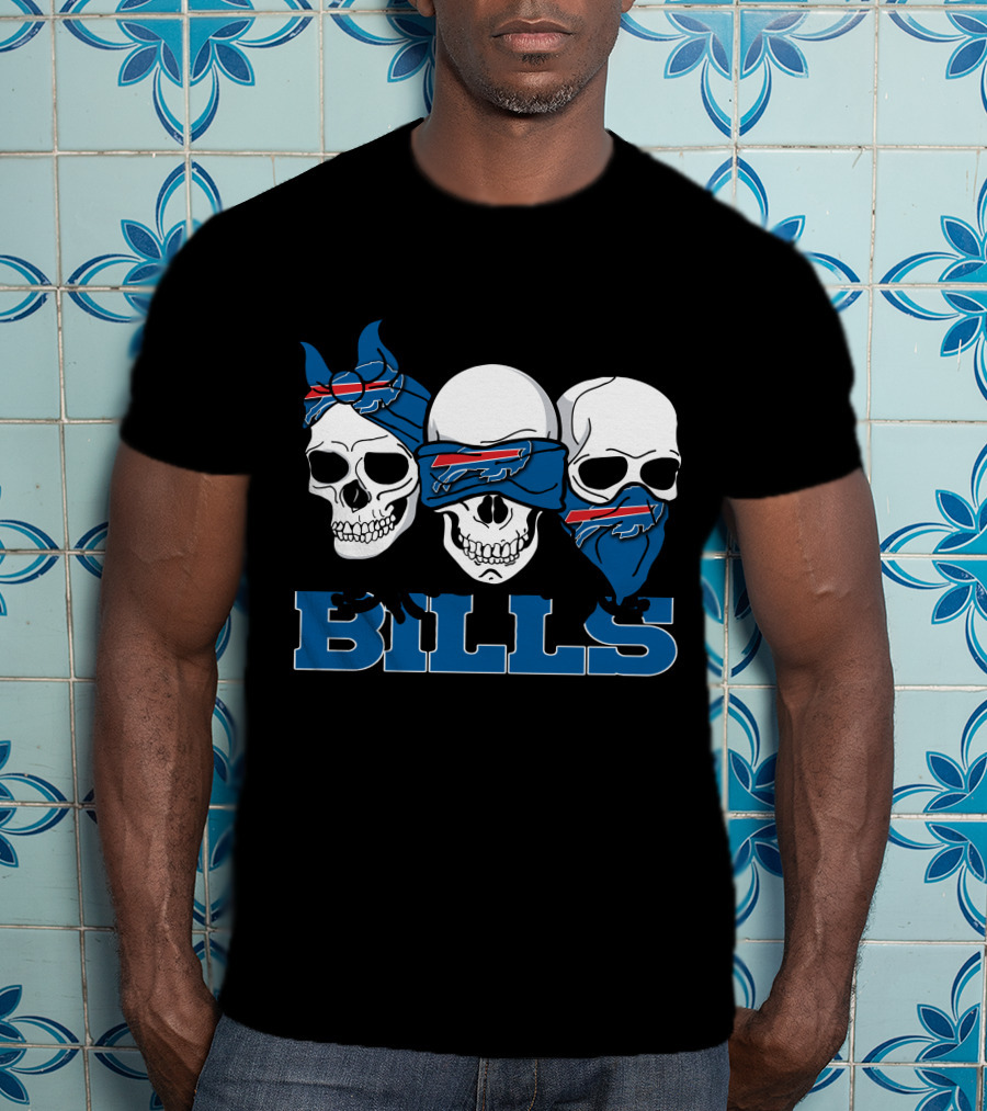3 Skull Buffalo Bills Logo Bandana Trio T-Shirt