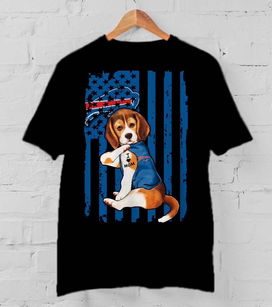 Beagle I Love Mom Buffalo Bills America Flag T-Shirt
