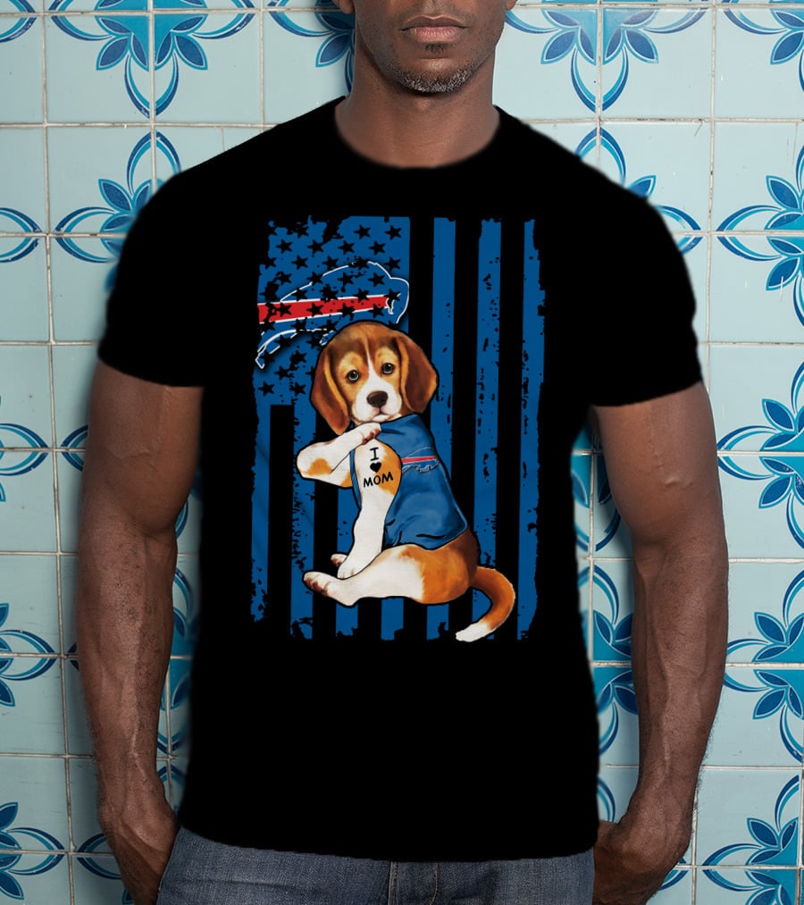 Beagle I Love Mom Buffalo Bills America Flag T-Shirt