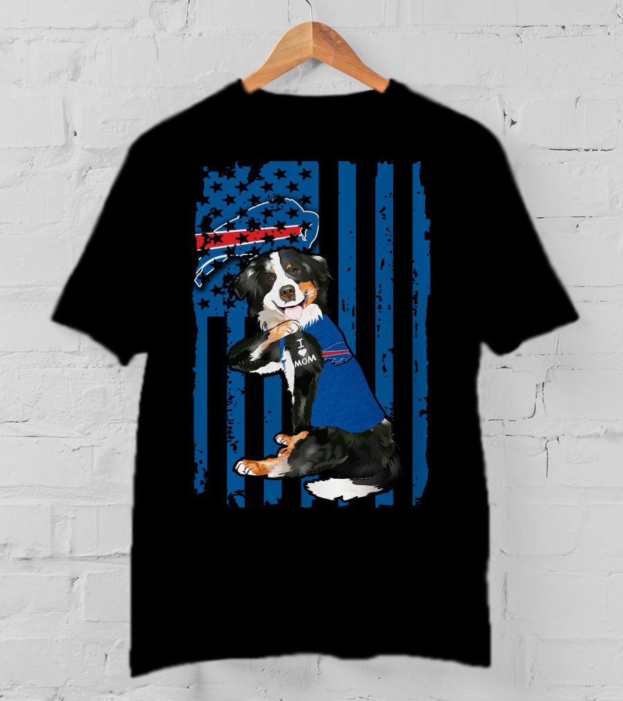 I Love Mom Border Collie Buffalo Bills Fan T-Shirt