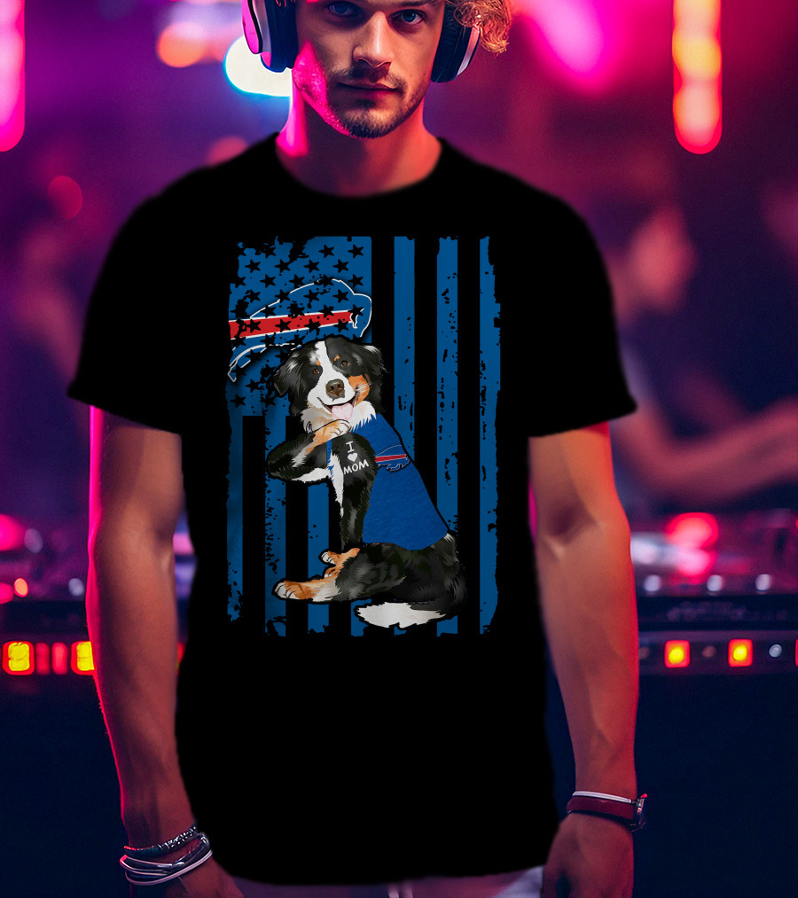 I Love Mom Border Collie Buffalo Bills Fan T-Shirt