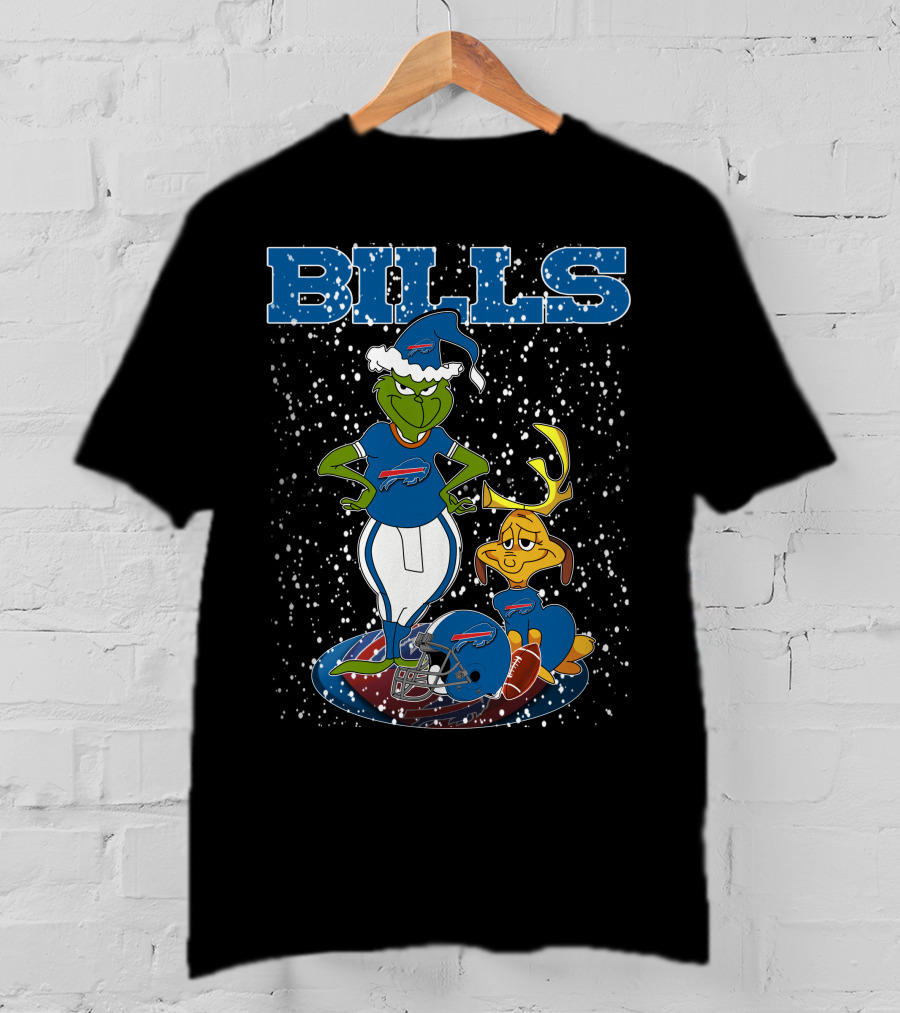 Grinchxmas Buffalo Bills Snowy Grinch And Max Football T-Shirt