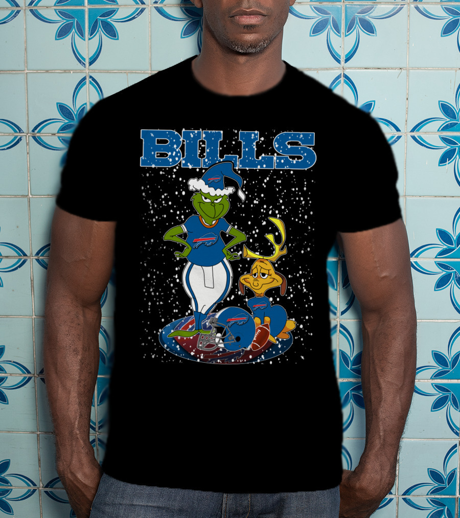 Grinchxmas Buffalo Bills Snowy Grinch And Max Football T-Shirt
