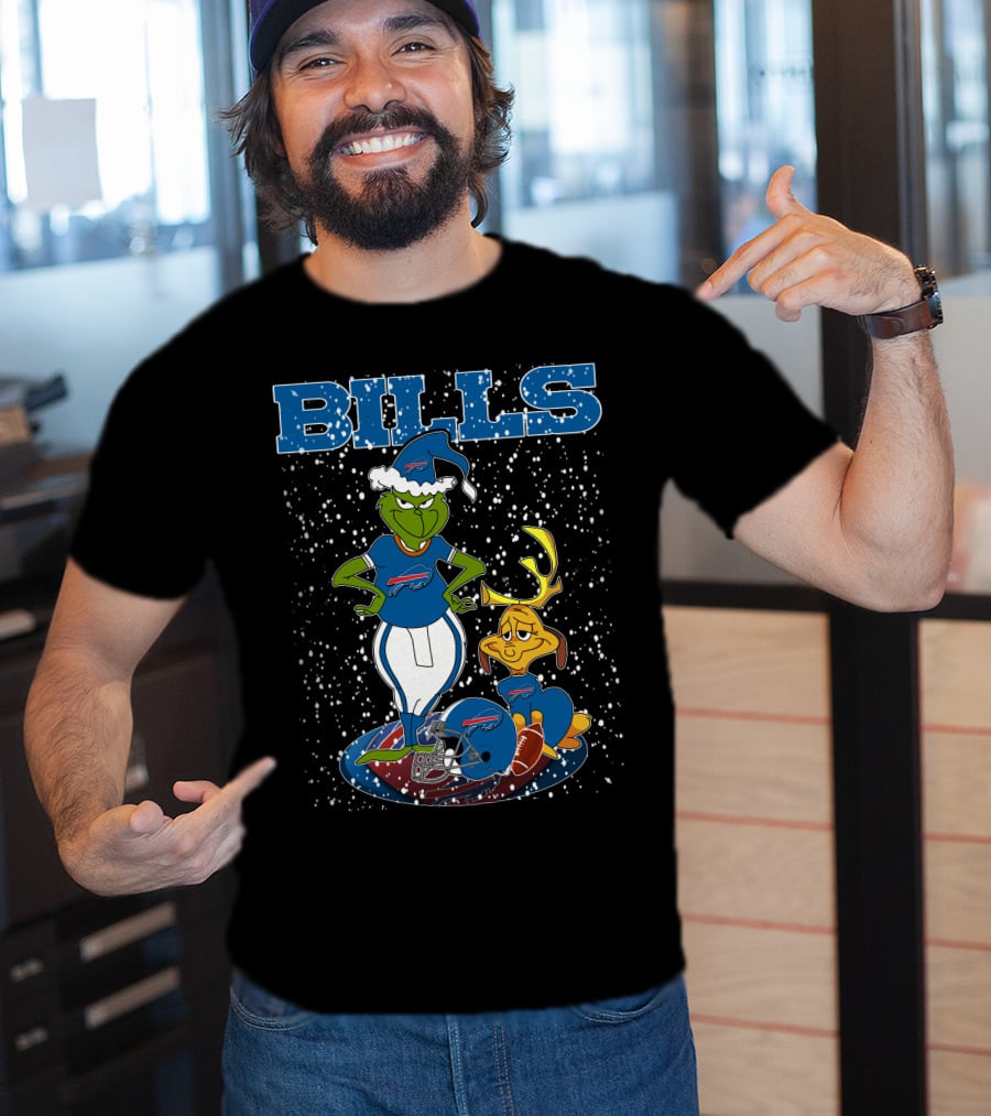 Grinchxmas Buffalo Bills Snowy Grinch And Max Football T-Shirt