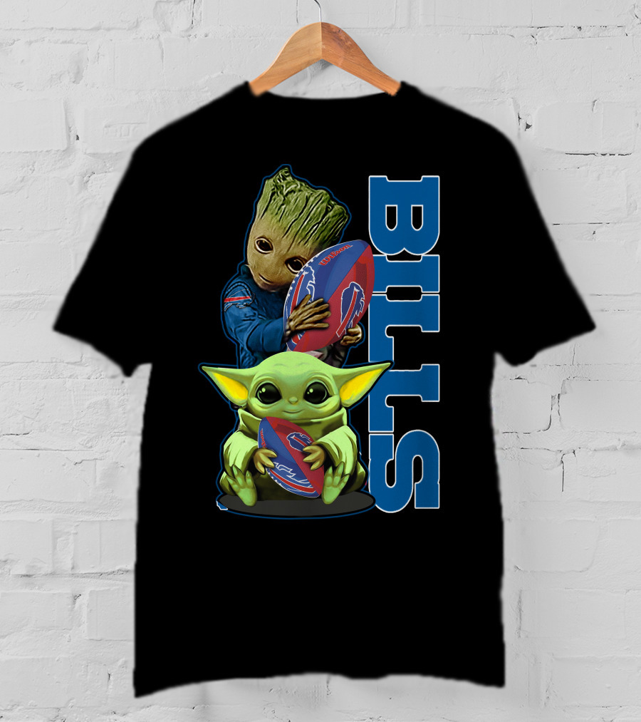 Grzd Buffalo Bills Baby Groot And Baby Yoda Football T-Shirt