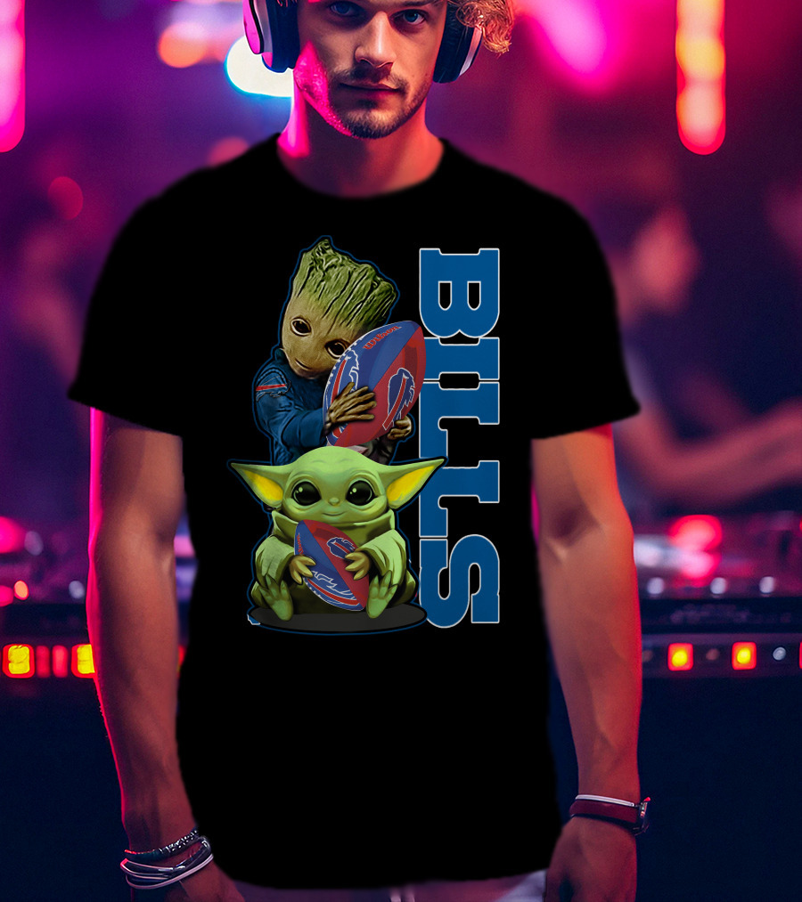 Grzd Buffalo Bills Baby Groot And Baby Yoda Football T-Shirt