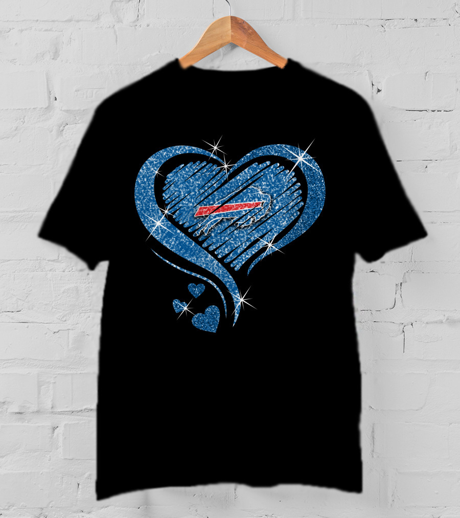 Buffalo Bills Heart Diamond Glitter T-Shirt
