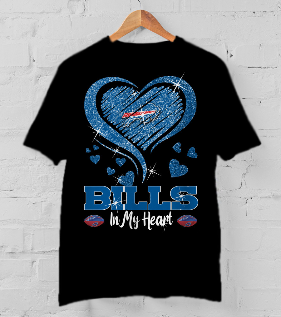 Bills In My Heart Buffalo Bills Sparkling Blue Heart NFL T-Shirt