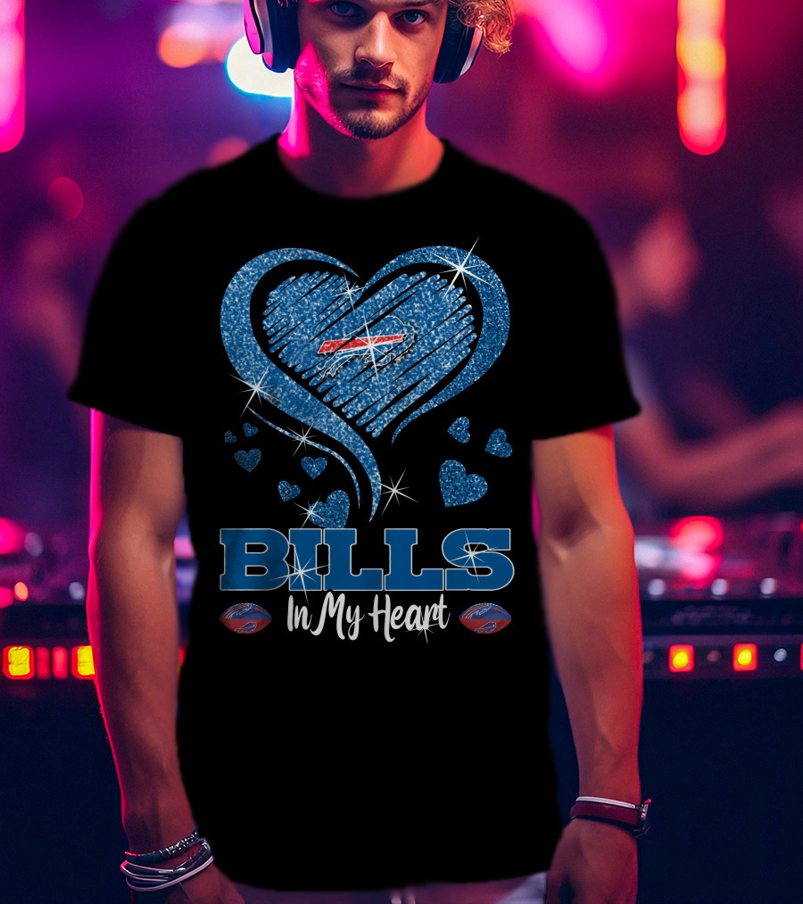 Bills In My Heart Buffalo Bills Sparkling Blue Heart NFL T-Shirt