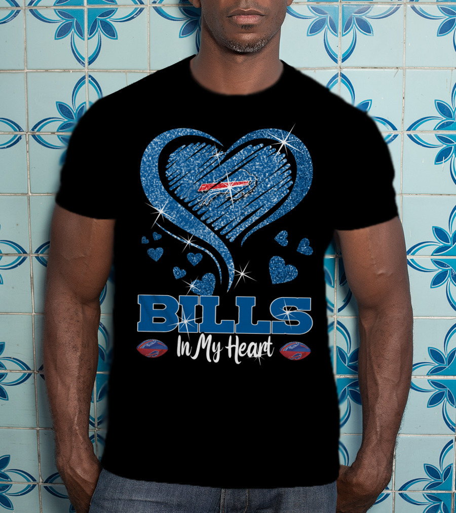 Bills In My Heart Buffalo Bills Sparkling Blue Heart NFL T-Shirt