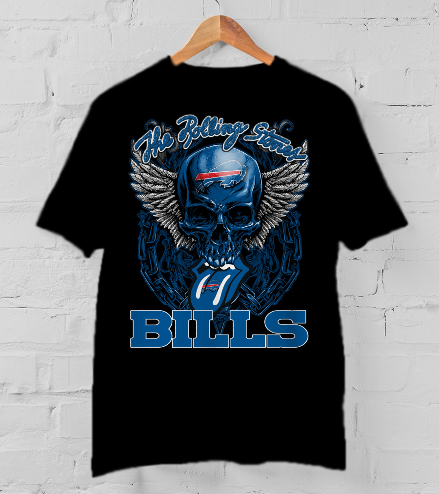 The Rolling Stones Buffalo Bills Winged Skull With Chain And Logo Tongue T-Shirt