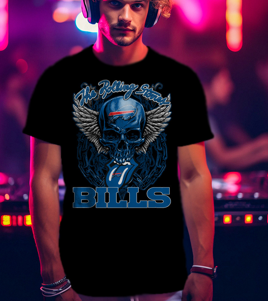 The Rolling Stones Buffalo Bills Winged Skull With Chain And Logo Tongue T-Shirt