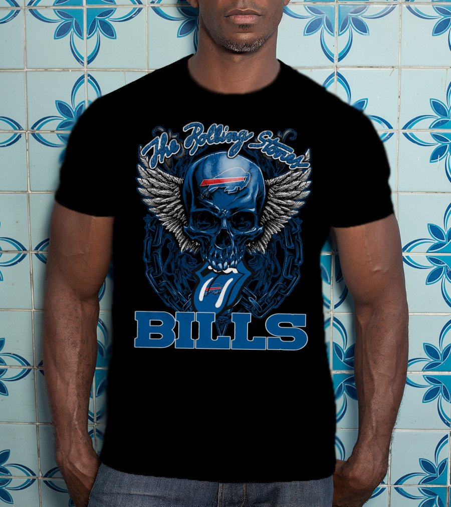 The Rolling Stones Buffalo Bills Winged Skull With Chain And Logo Tongue T-Shirt