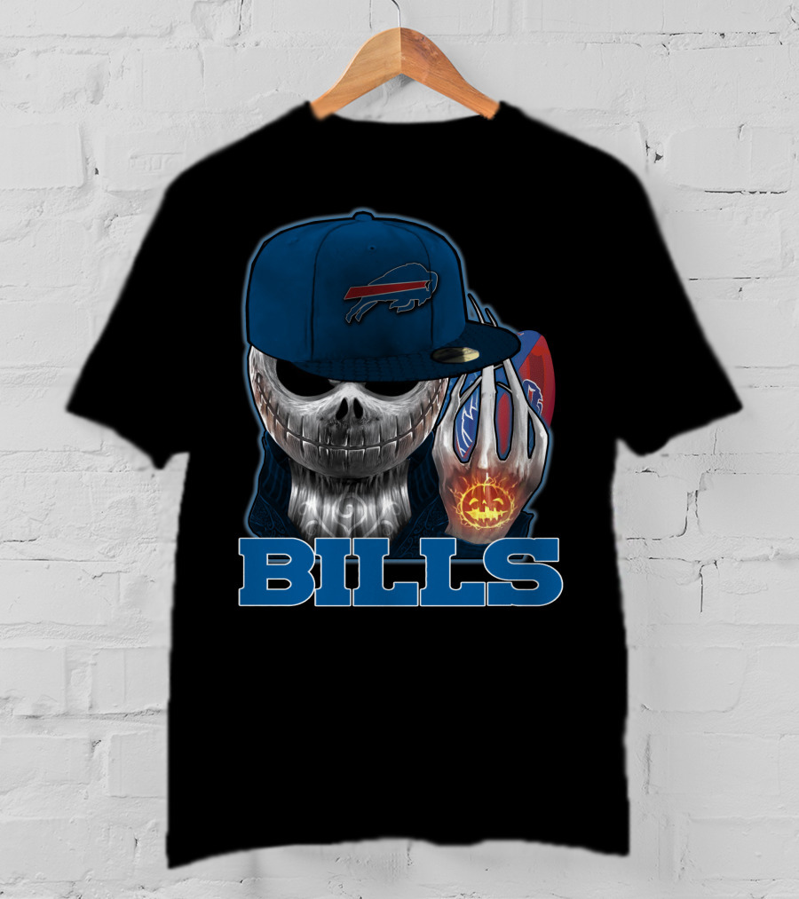 Buffalo Bills Halloween Skull With Pumpkin And Cap T-Shirt