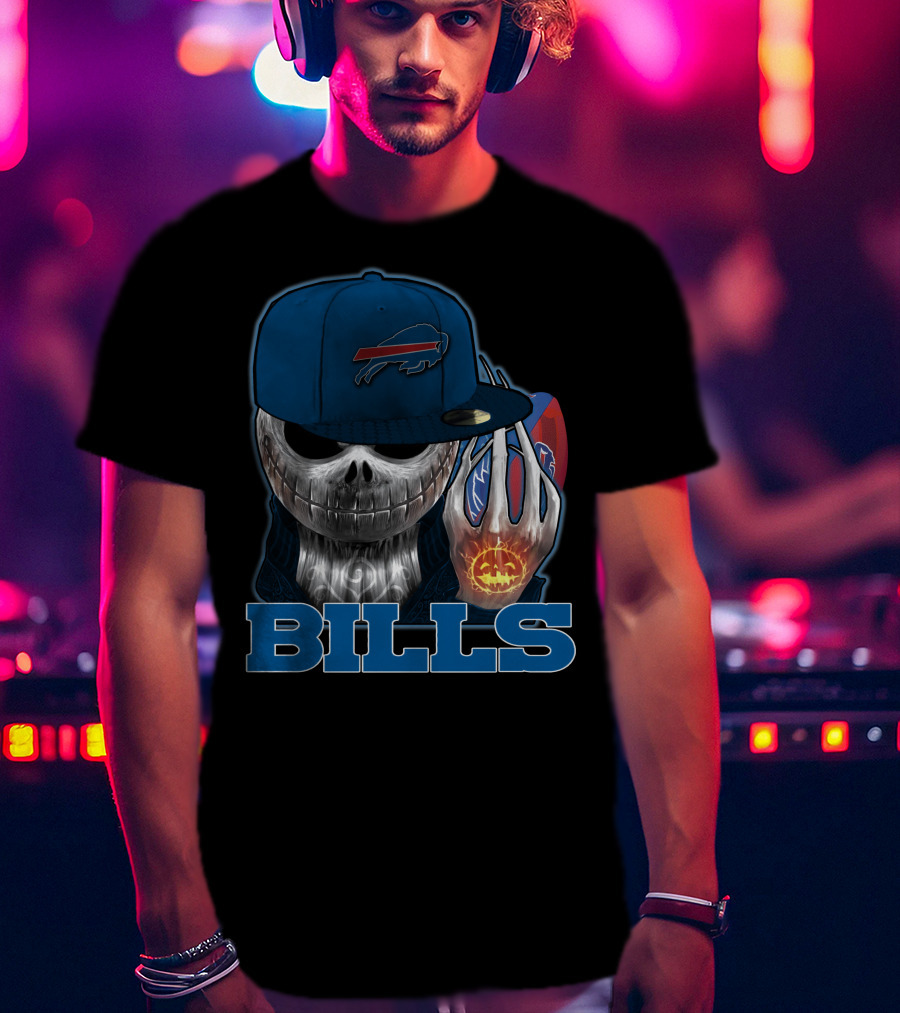 Buffalo Bills Halloween Skull With Pumpkin And Cap T-Shirt