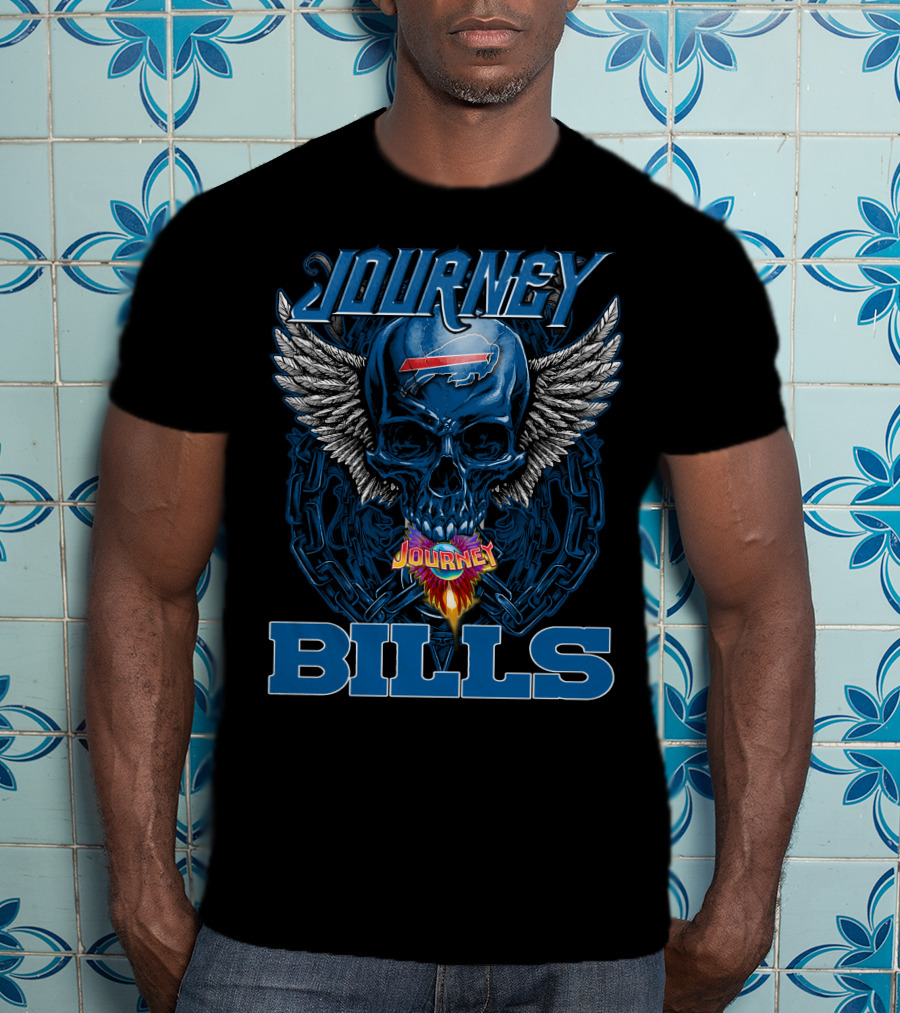 Journey Buffalo Bills Skull Wings Flame T-Shirt