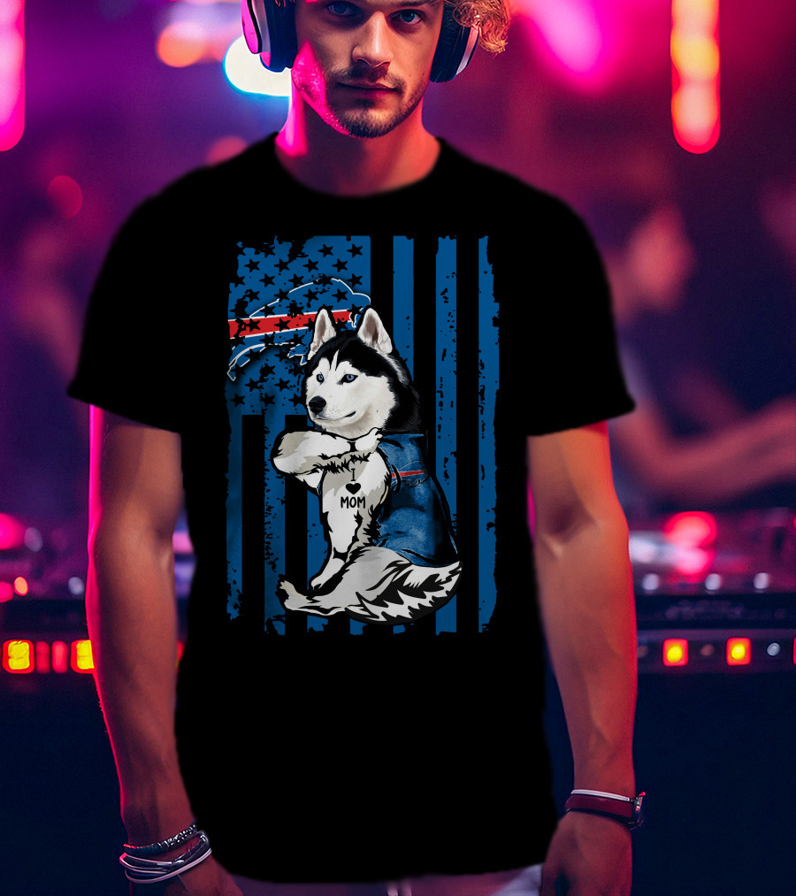 Siberian Husky Mom Buffalo Bills Blue Stars American Flag T-Shirt