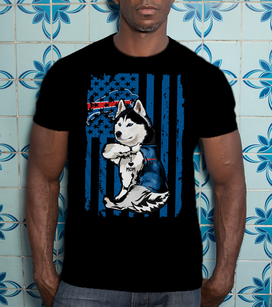 Siberian Husky Mom Buffalo Bills Blue Stars American Flag T-Shirt