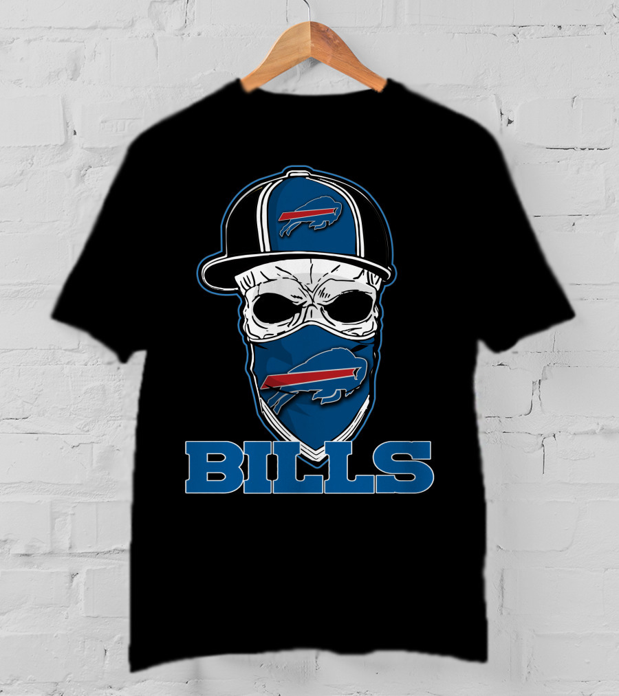 Buffalo Bills Skull Hat Logo Face Covering T-Shirt