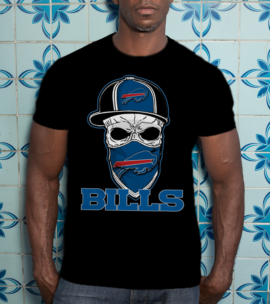 Buffalo Bills Skull Hat Logo Face Covering T-Shirt