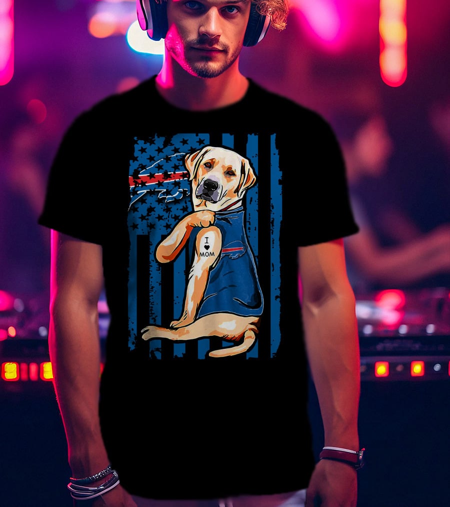 Labrador Retriever I Love Mom Buffalo Bills Fan T-Shirt