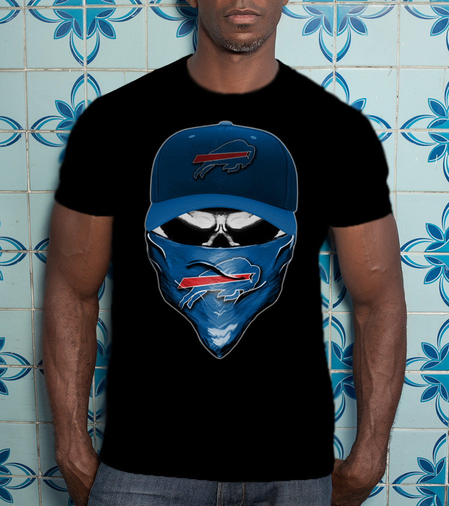 Buffalo Bills Skull With Cap And Bandana T-Shirt