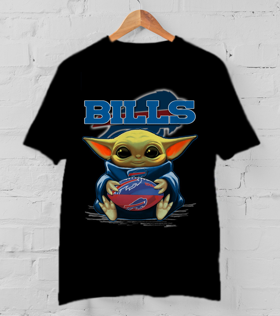BILLS Yoda Baby Holding Buffalo Bills Football T-Shirt