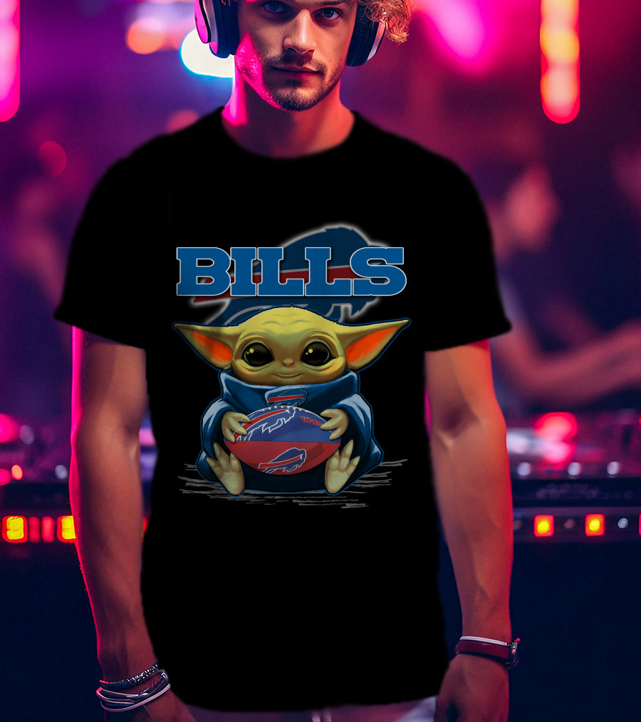 BILLS Yoda Baby Holding Buffalo Bills Football T-Shirt