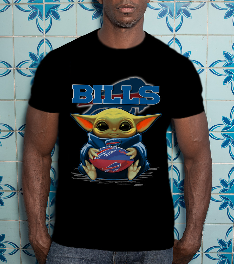 BILLS Yoda Baby Holding Buffalo Bills Football T-Shirt