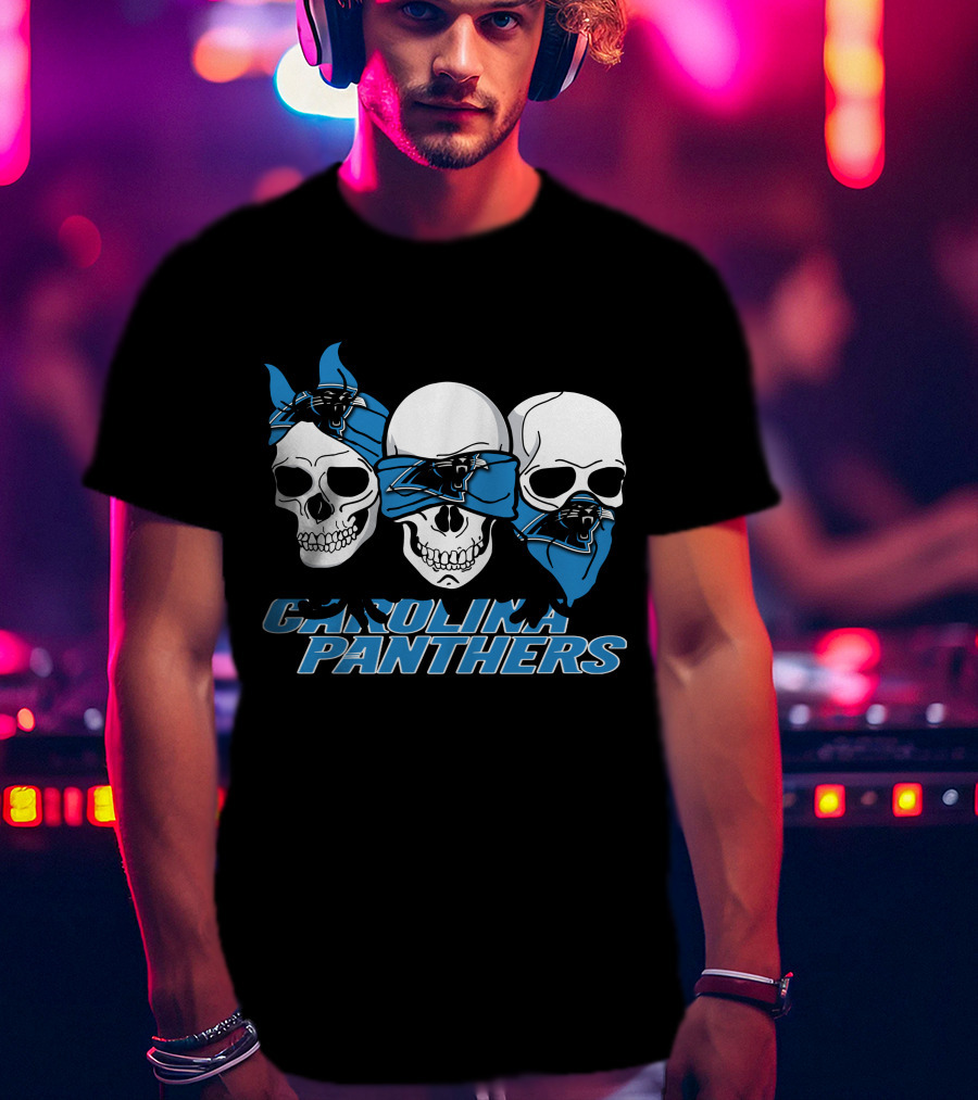 CAROLINA PANTHERS 3 Skull Bandana T-Shirt