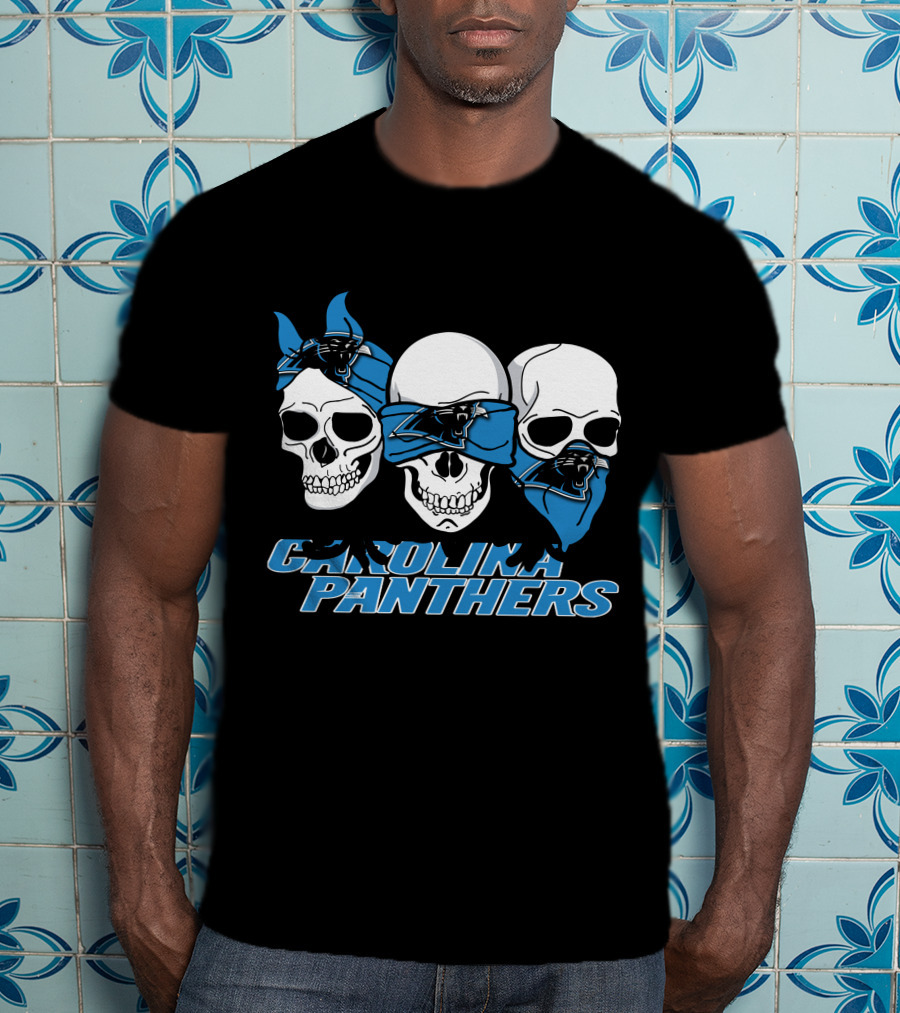 CAROLINA PANTHERS 3 Skull Bandana T-Shirt