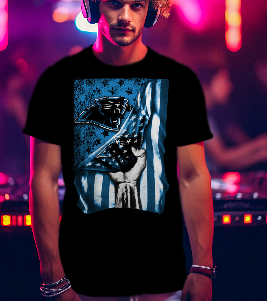 Flag Carolina Panthers American Style Stars Blue Black T-Shirt