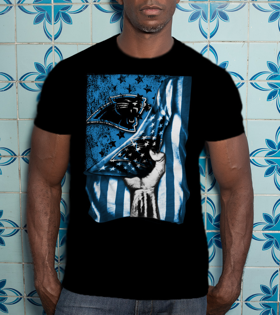 Flag Carolina Panthers American Style Stars Blue Black T-Shirt
