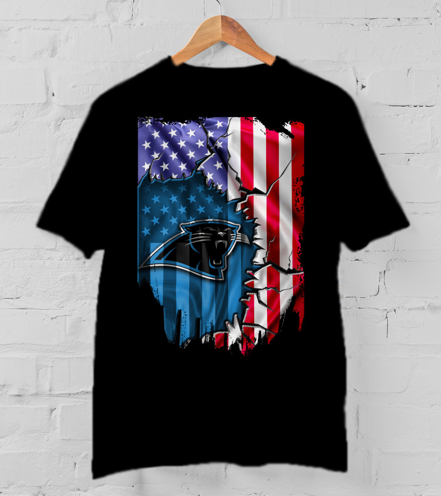 American Flag With Carolina Panthers T-Shirt