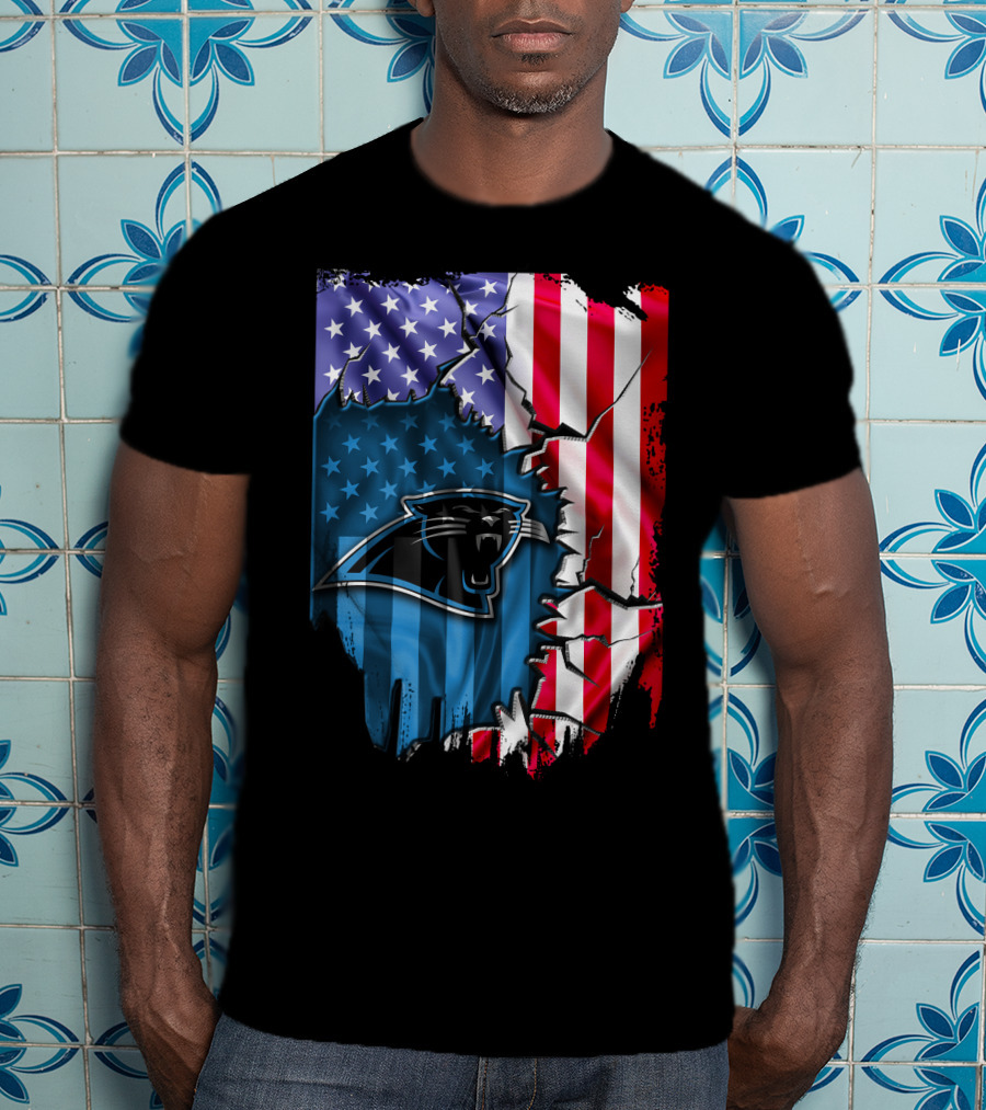 American Flag With Carolina Panthers T-Shirt