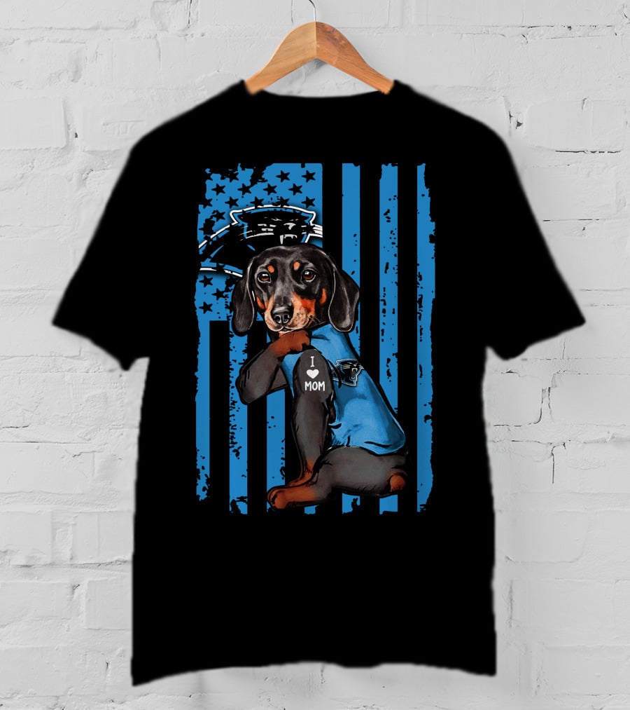 Dachshund Carolina Panthers I Love Mom T-Shirt