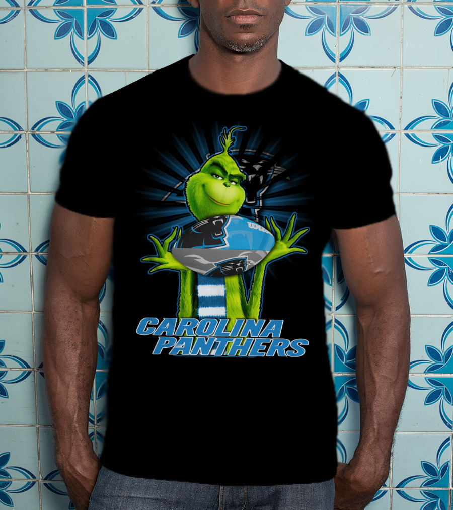 Grinch Holding Football CAROLINA PANTHERS T-Shirt