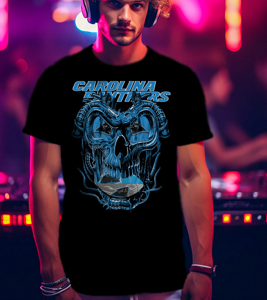 CAROLINA PANTHERS Dragonskull Robot-Themed Panther T-Shirt