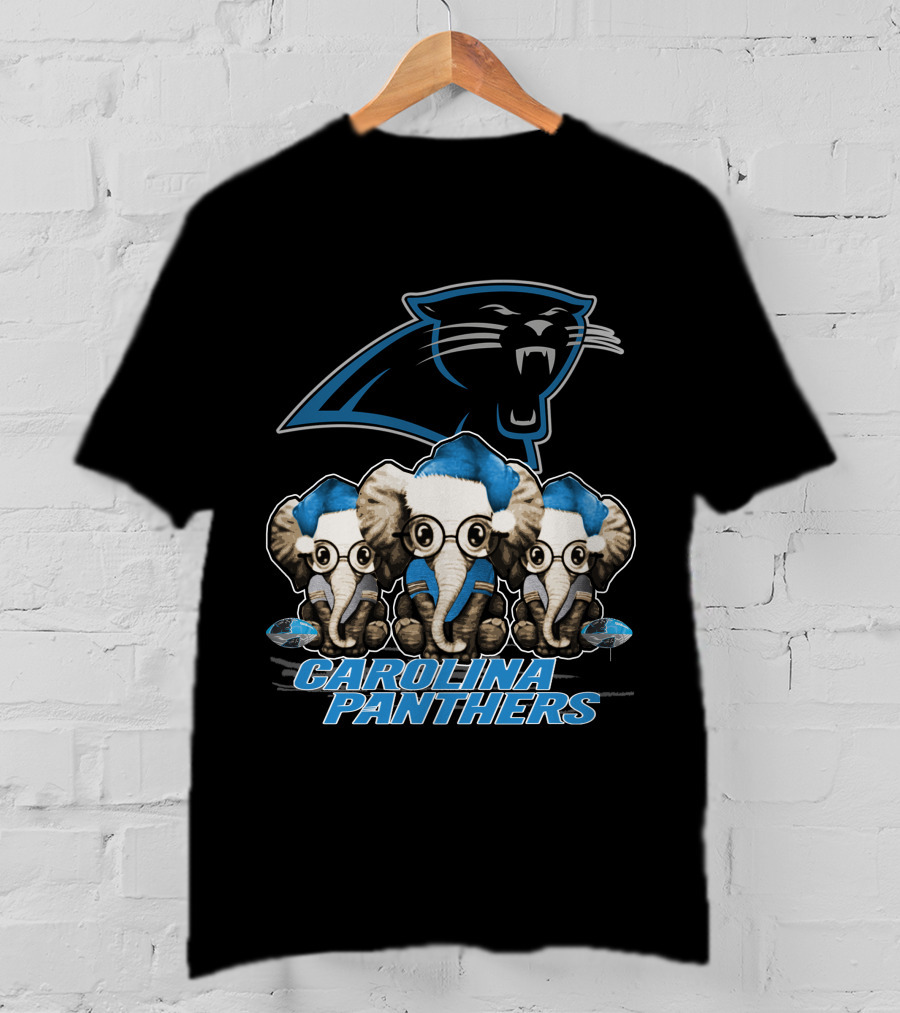 Carolina Panthers Elephan Xmas Holiday Elephant Trio T-Shirt
