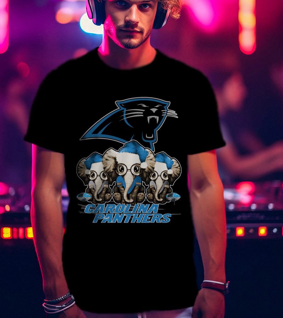 Carolina Panthers Elephan Xmas Holiday Elephant Trio T-Shirt